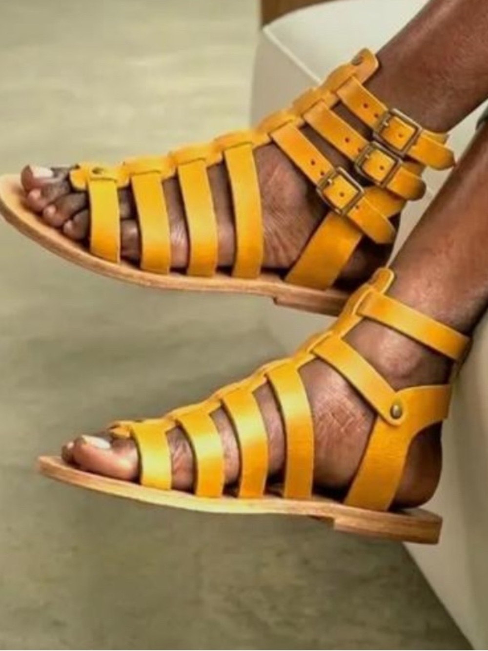 Women's Strappy Gladiator Sandals in Mustard Yellow